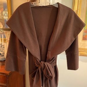 Brown Wrap Jacket with Hoodie and Sash - Boutique Brand